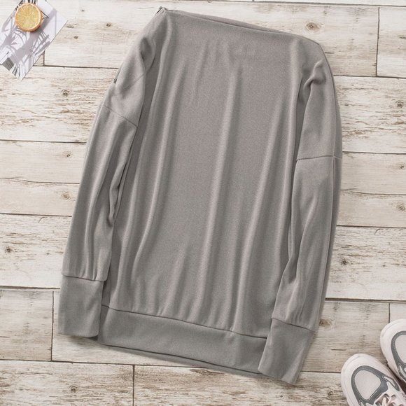 Khaki long sleeve zip shoulder top - Picture 5 of 11